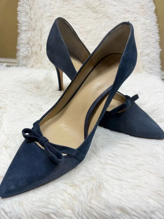 Ann Taylor Navy Suede Pointed-Toe Bow Pumps - Picture 5 of 5